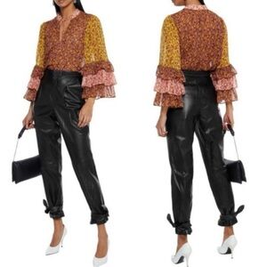 Alice + Olivia Justice tiered ruffle floral sheer blouse size small